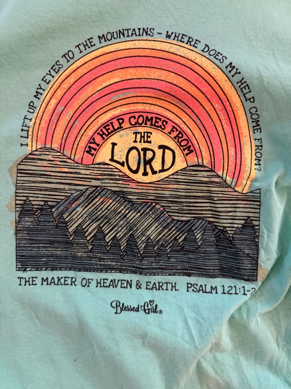 Blessed Girl Mint Green Hoodie Psalm 121 ChristianGraphic TopMedium Faith Based - Picture 8 of 8